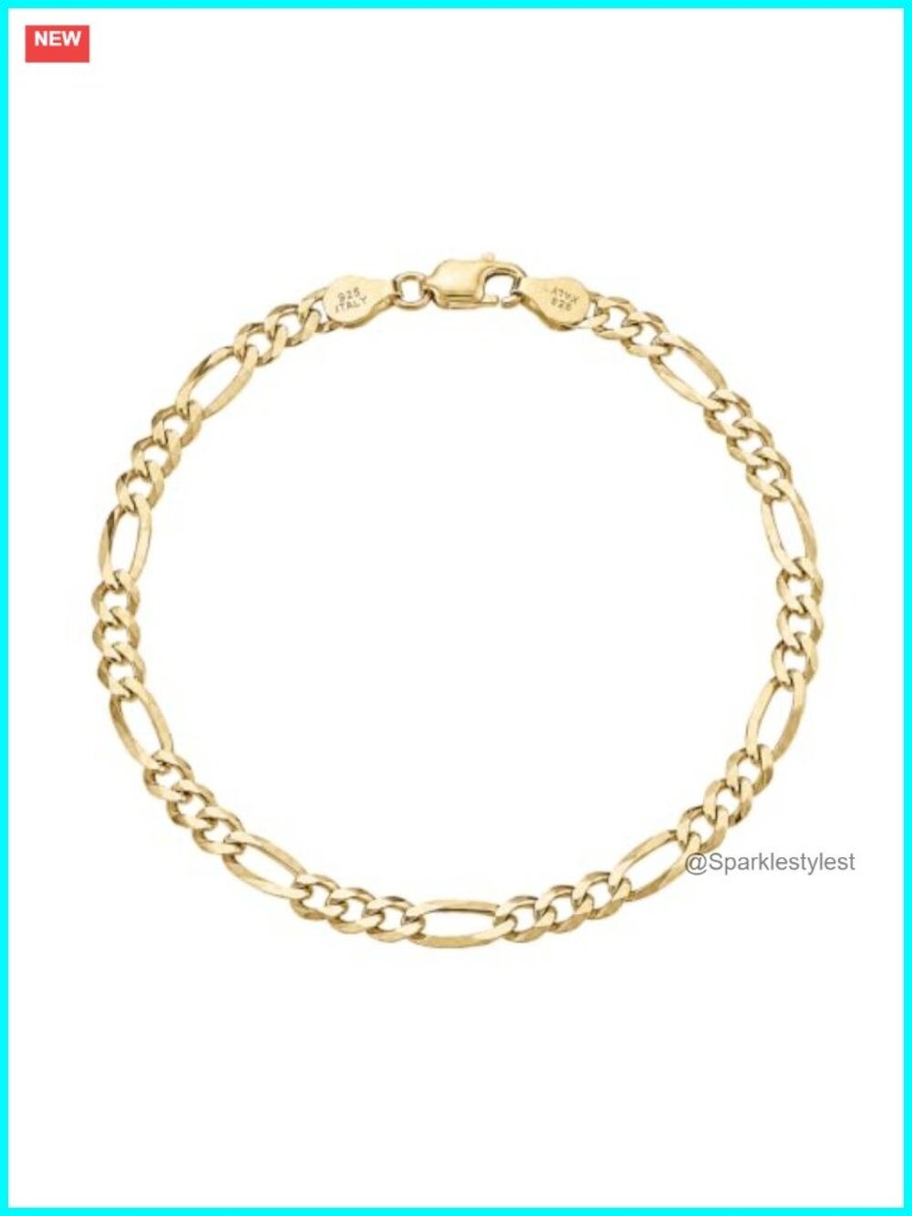 Men's 5mm 18K Gold Plated 925 Sterling Silver Figaro Chain Bracelet